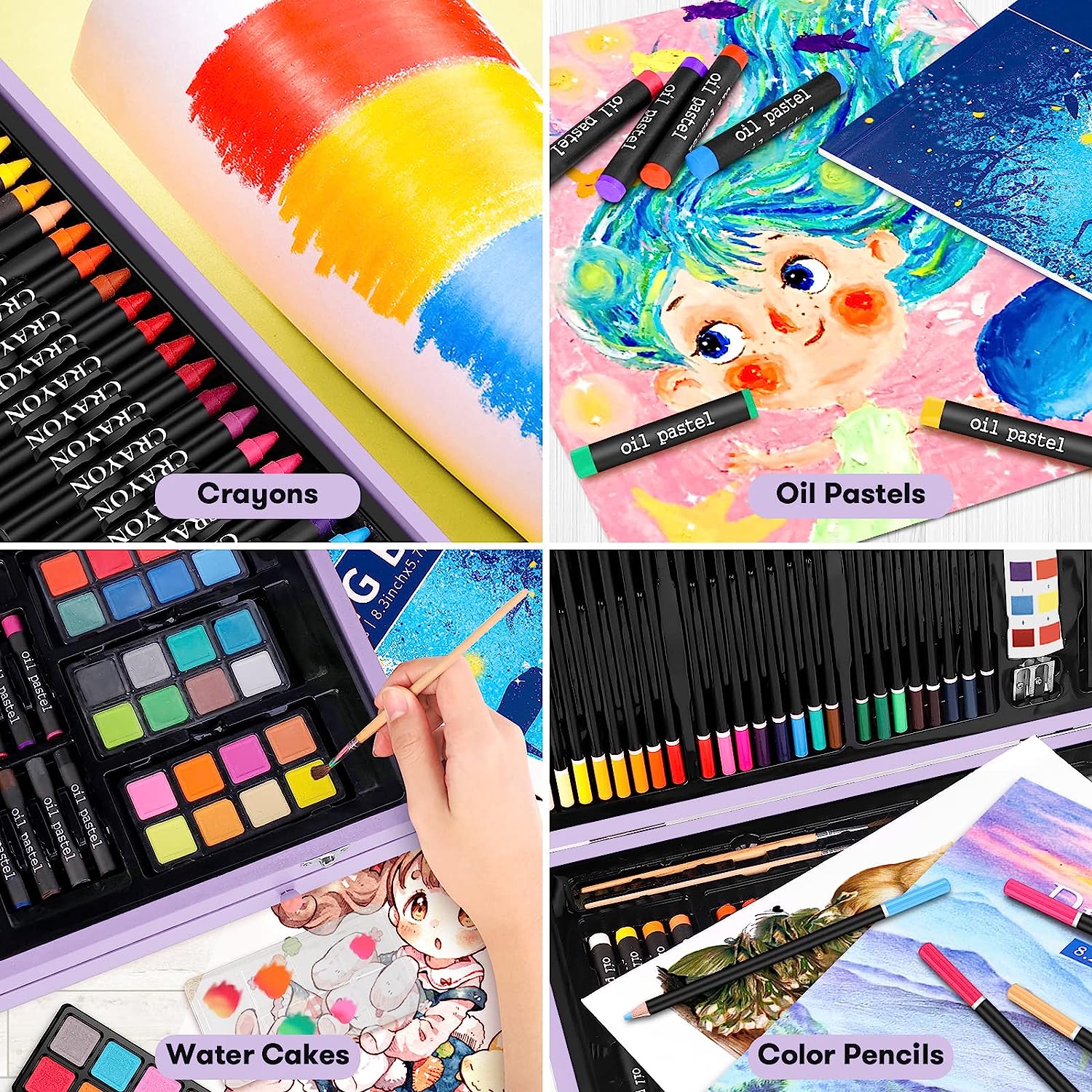 Art Supplies, iBayam 150-Pack Deluxe Wooden Art Set Crafts Drawing Painting Kit with 1 Coloring Book, 2 Sketch Pads, Creative Gift Box for Adults Artist Beginners Kids Girls Boys - Image 4